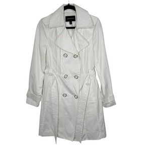 London Fog Women's Trench Coat Medium White Double Breasted Belted Lined Classic